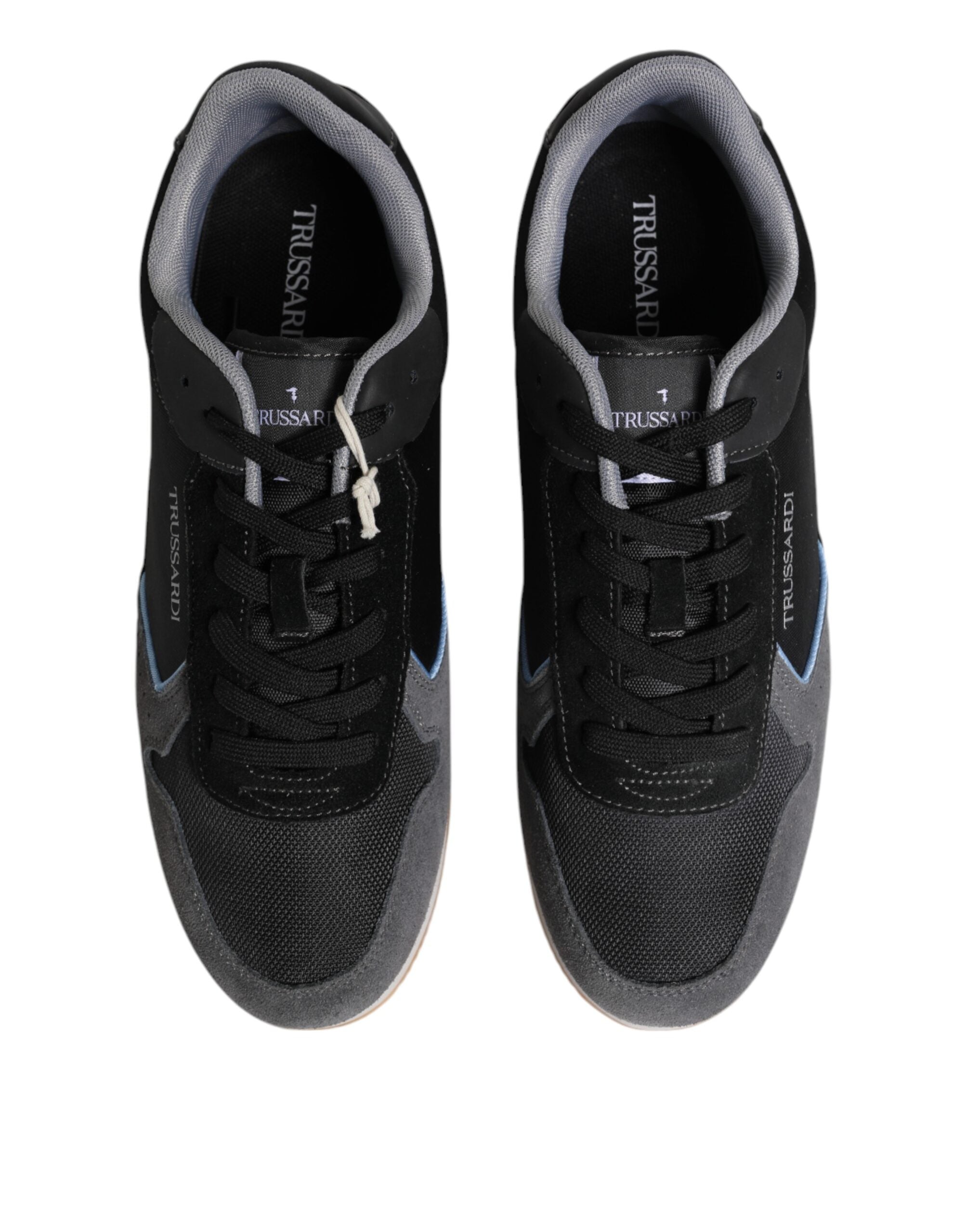 Trussardi Black Gray Lace Up Low Top Casual Sneakers Shoes